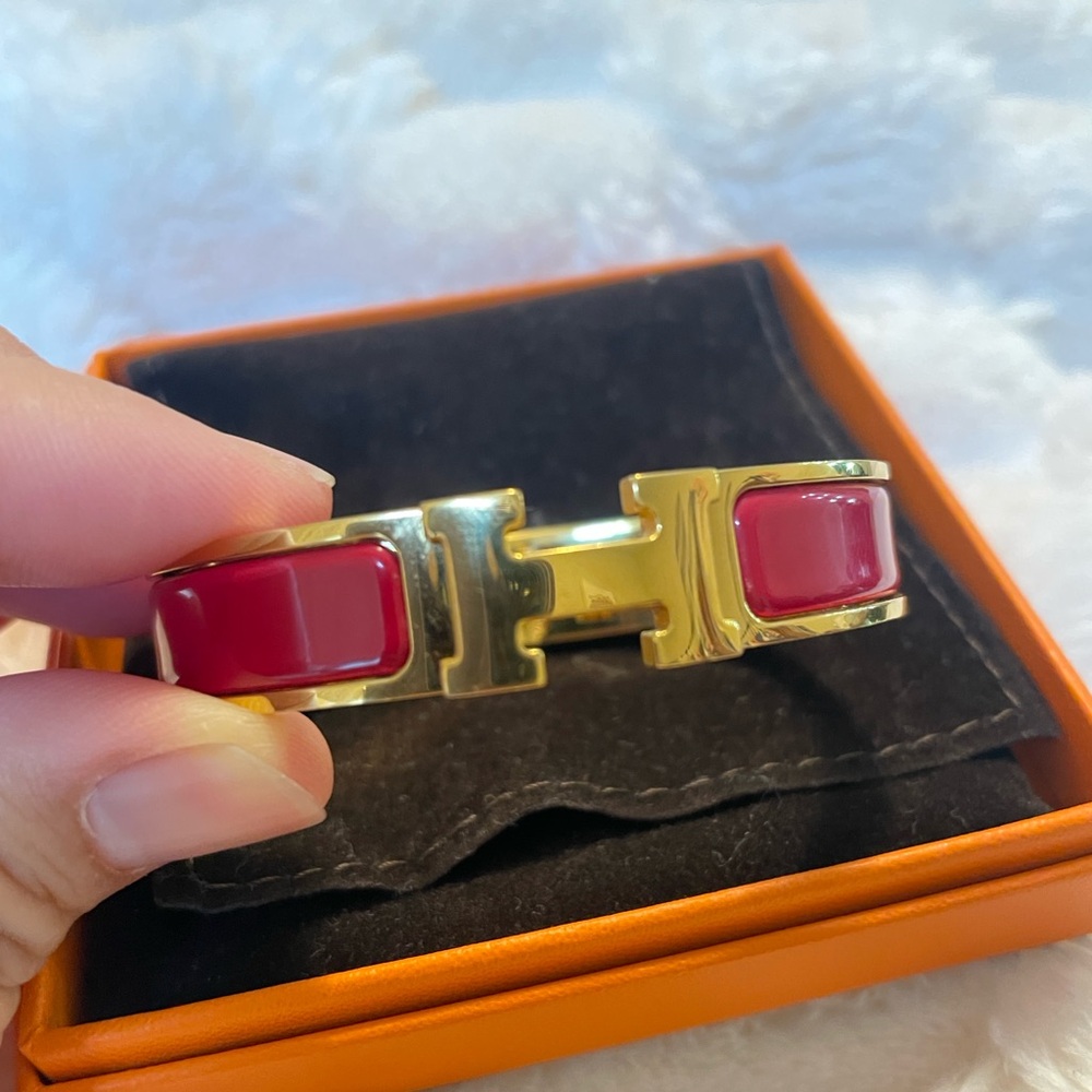 Hermes Red and Gold Clic H Bracelet